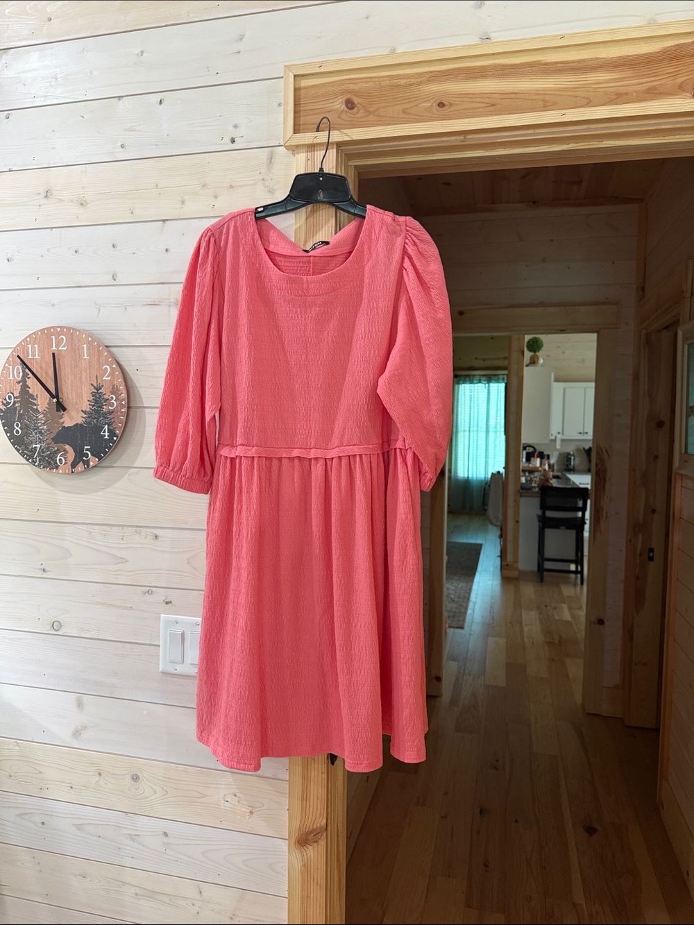 Women's Coral Pink Textured Midi Dress